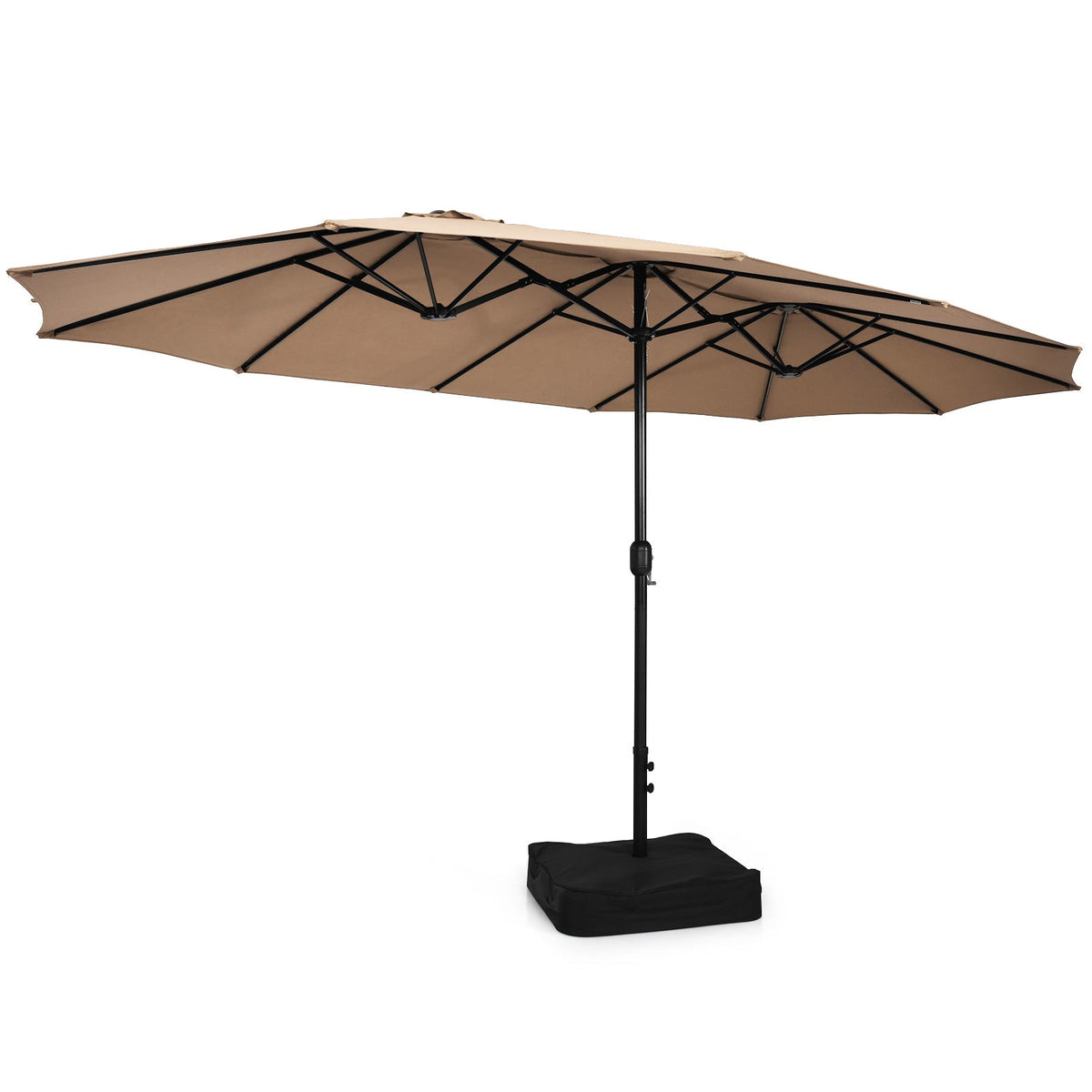 10 Piece Outdoor Dining Set with 15 Feet Double-Sided Twin Patio Umbrella