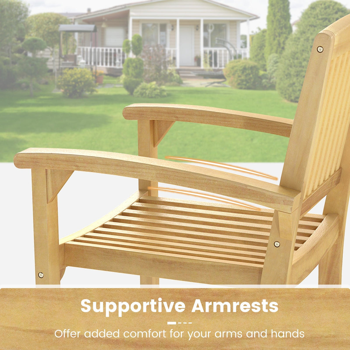 Set of 4 Outdoor Patio Chair with Slatted Seat and Curved Seat