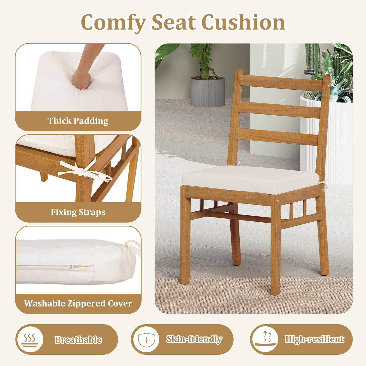 7 Pieces Patio Acacia Wood Dining Set Outdoor Rectangular Table and Chairs Set