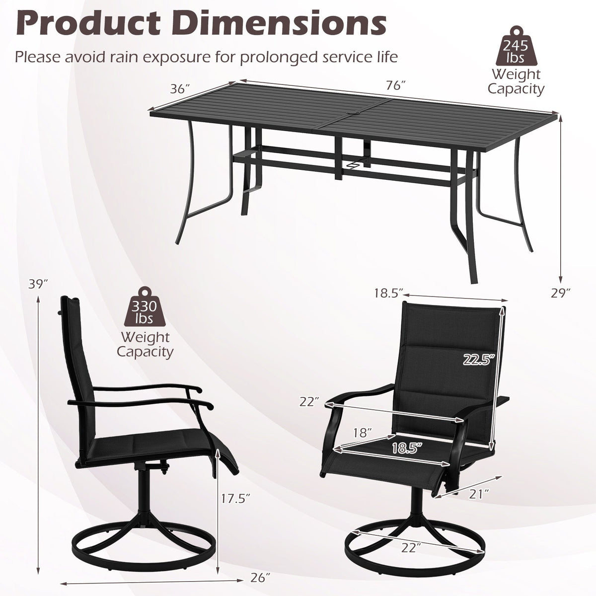 9-Piece Outdoor Dining Set for 8 with Umbrella Hole and 8 Chairs