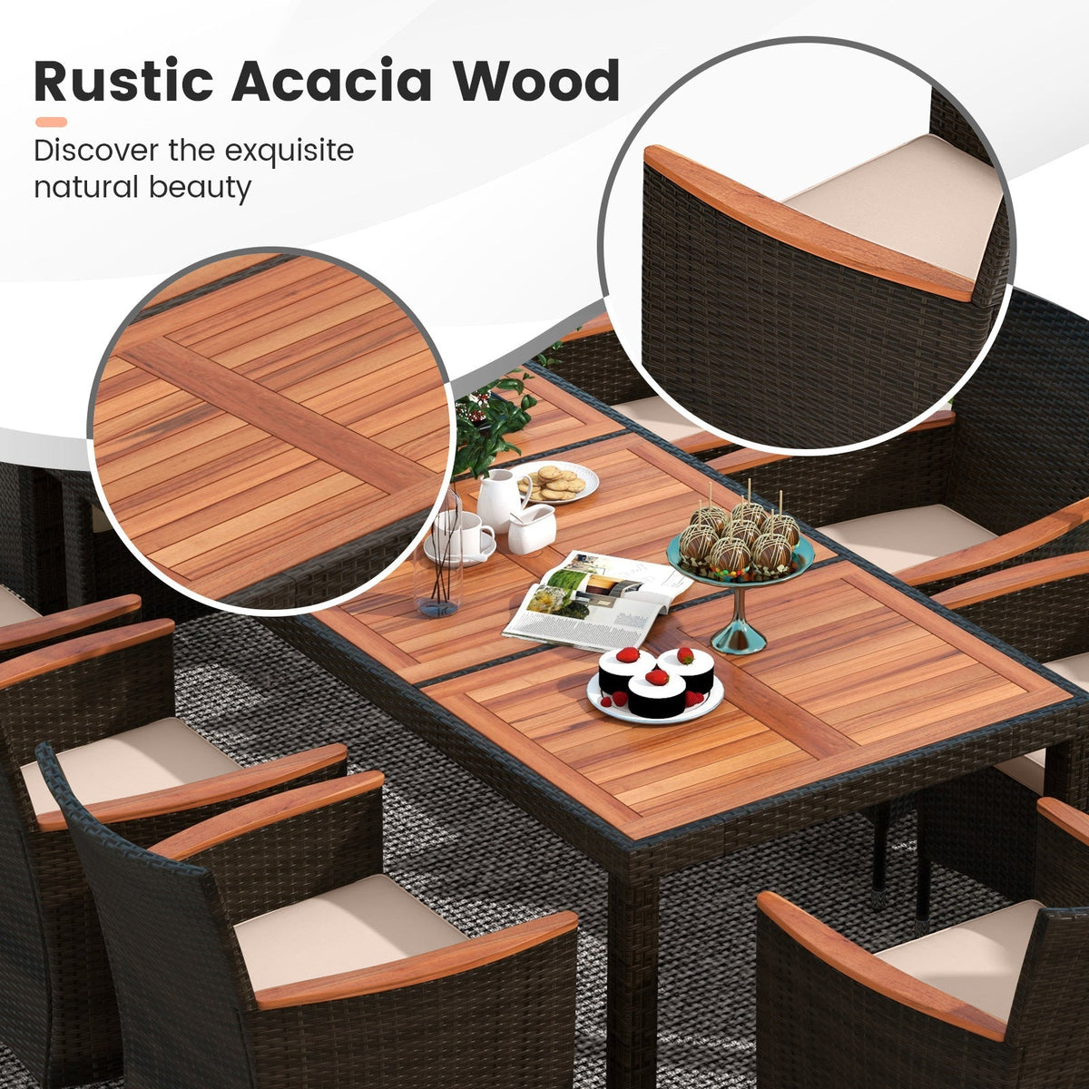 10 Piece Outdoor Dining Set with 15 Feet Double-Sided Twin Patio Umbrella