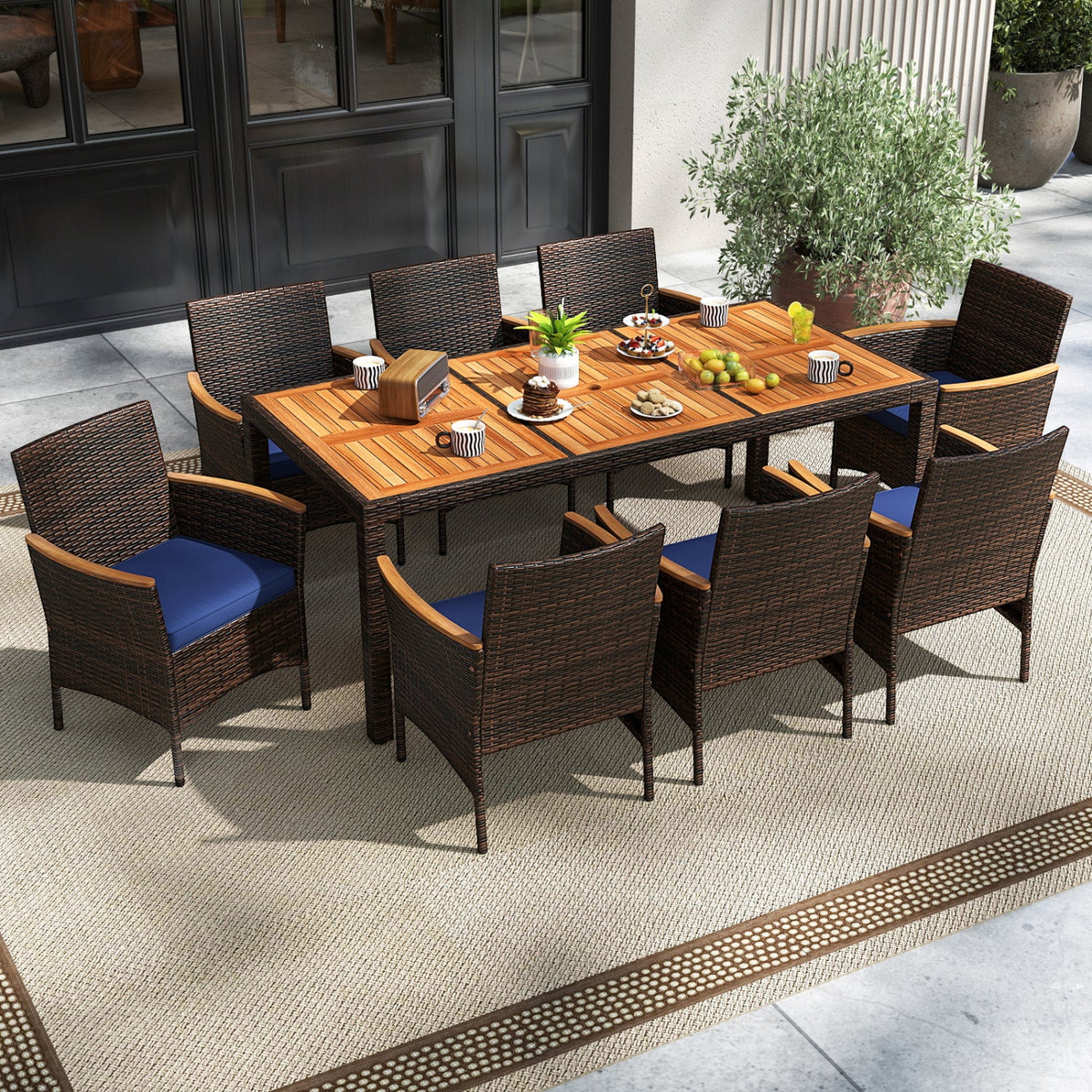 9 Piece Outdoor Dining Set with Acacia Wood Table Top