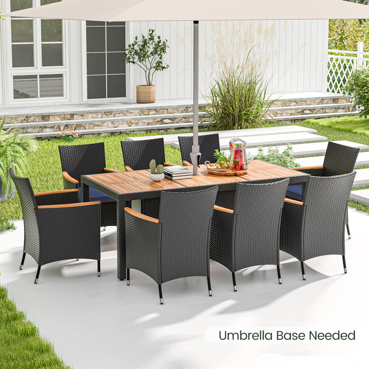 9 Pieces Outdoor Dining Set with Acacia Wood Tabletop