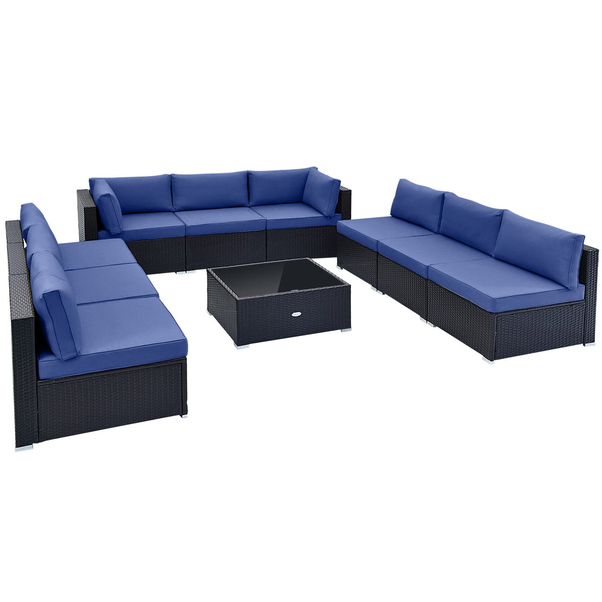 10 Piece Outdoor Wicker Conversation Set with Seat and Back Cushions