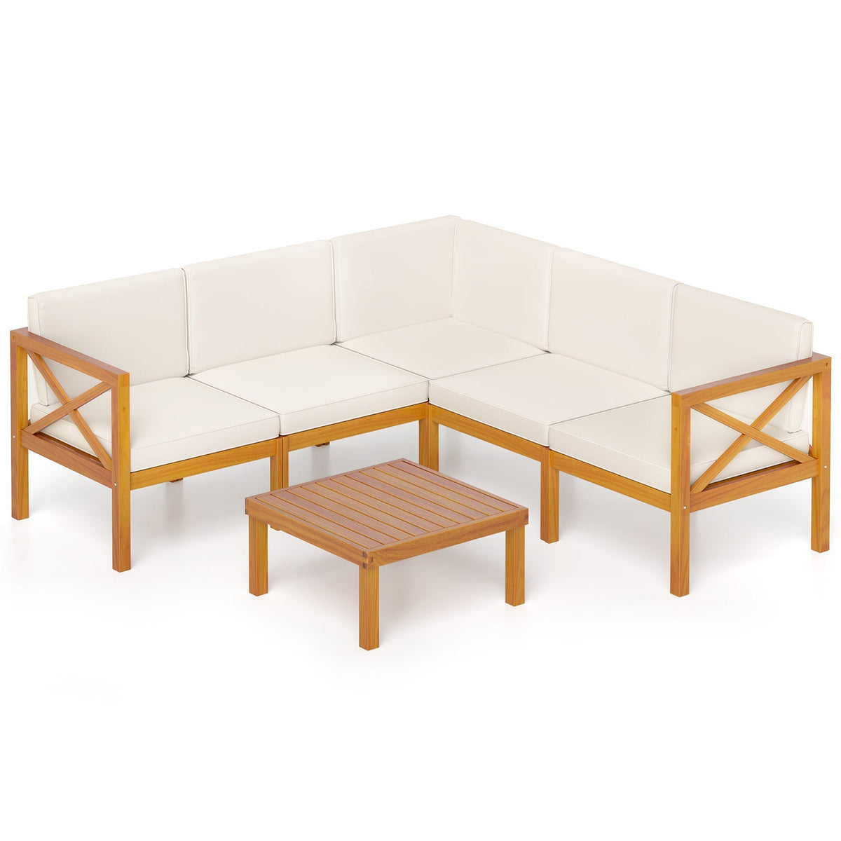 Outdoor 6 Pieces Acacia Wood Patio Sectional Furniture Set-Off White
