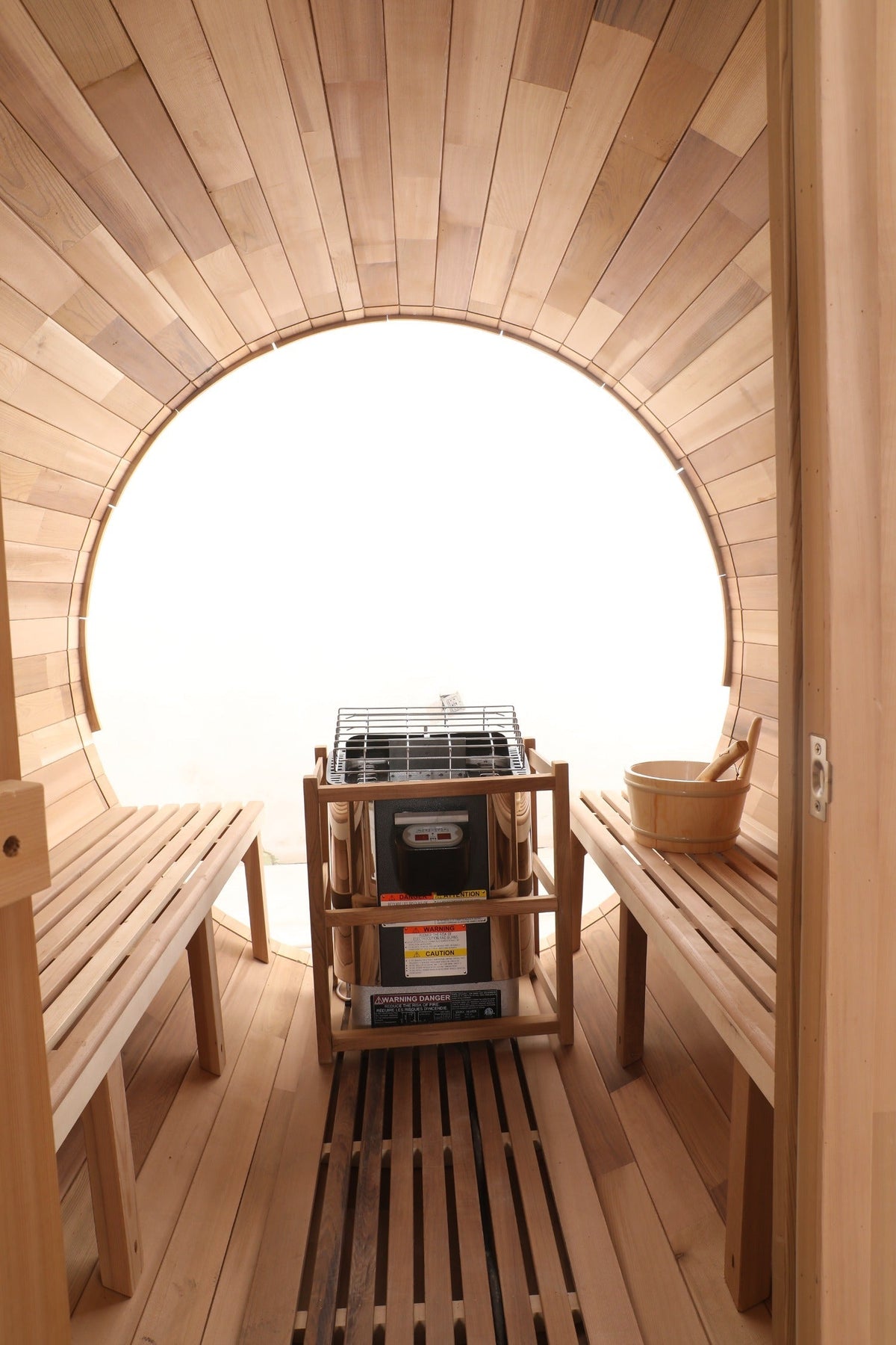 Blisspod | Prague | Canadian Red Cedar Outdoor Steam Barell Sauna | 2-4 / 4-6 persons with Full Glass Back & 2 front Porch seats