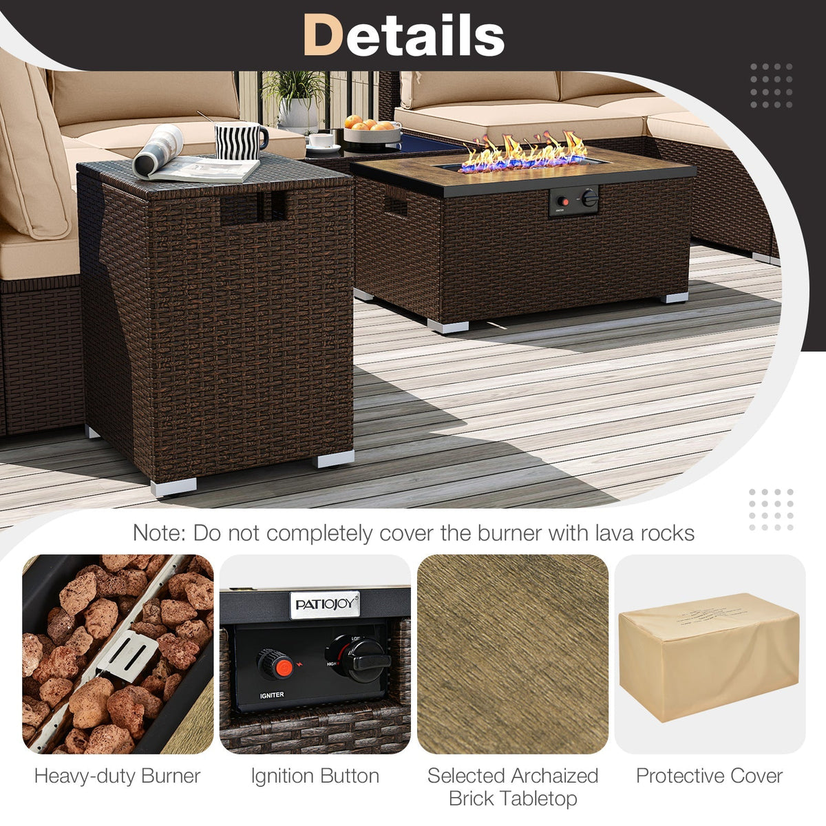 Outdoor PE Rattan Conversation Set with 32‚Äù Propane Fire Pit Table and Tank Holder