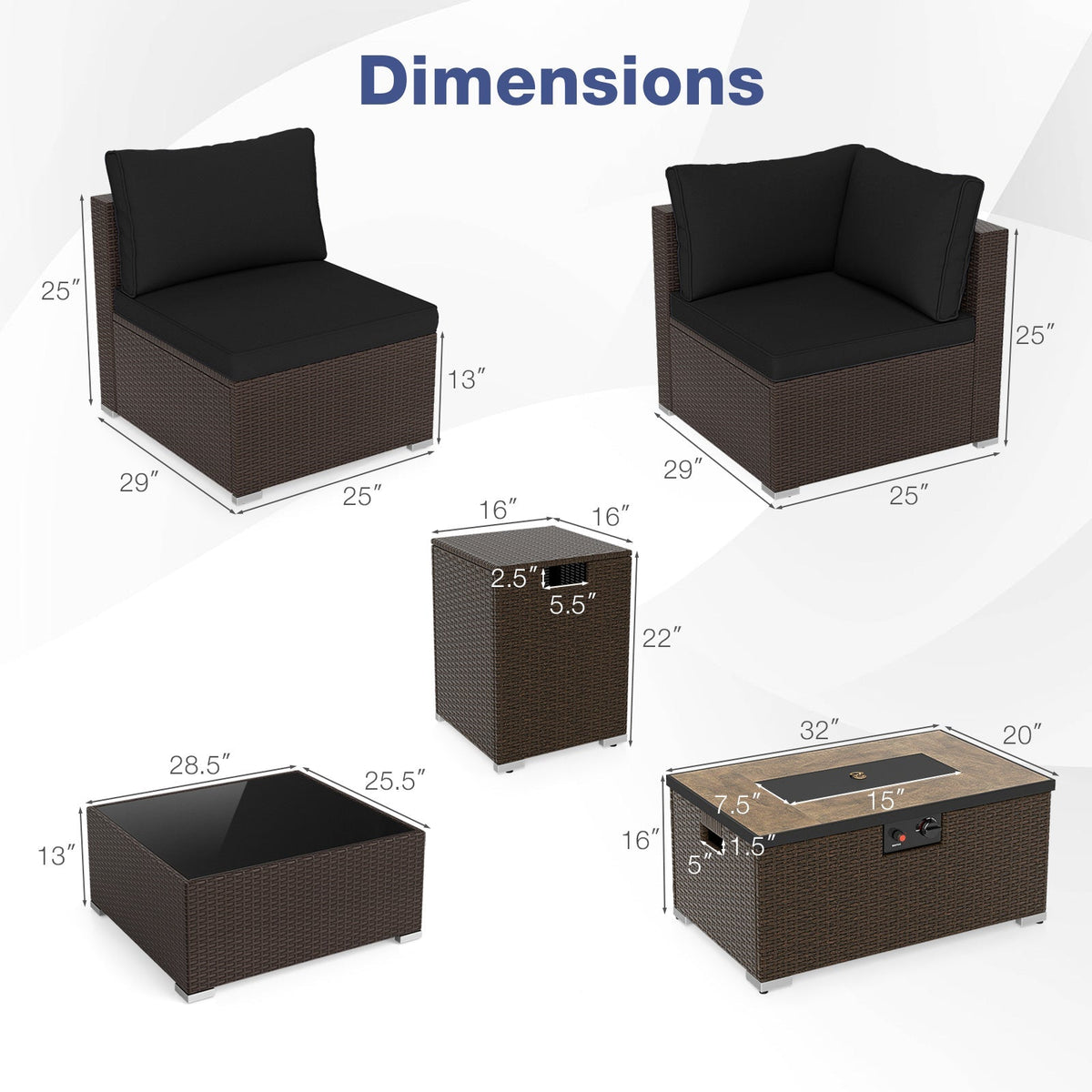 Outdoor PE Rattan Conversation Set with 32‚Äù Propane Fire Pit Table and Tank Holder